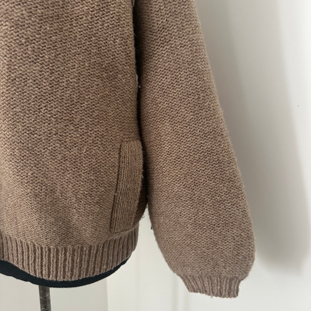 Orvis Cardigan Sweater Women XL Brown Wool Chunky Knit‎ Mock Neck Grandpa Cabin - Picture 4 of 9